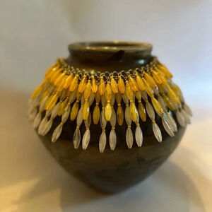 Anthropologie Statement Beaded Necklace Yellow White